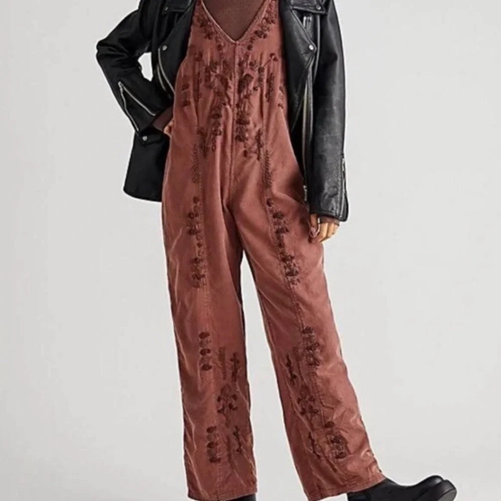 Free People Where I'm Going Embroidered Corduroy One-Piece - Picture 2 of 5